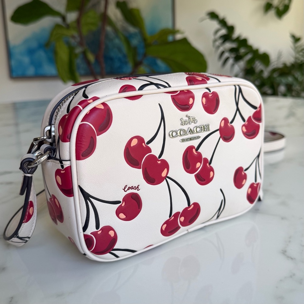 Coach Mini Jamie Camera Bag With Cherry Print Crossbody Chalk Leather CAB04 - Picture 13 of 16